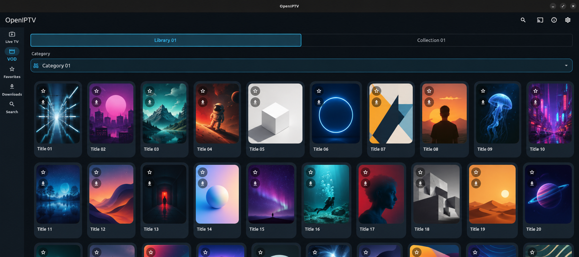 OpenIPTV VOD view with movie tiles